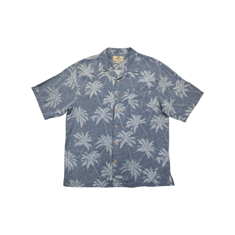 Jamaica Jaxx Men’s 100% Silk Short Sleeve Hawaiian Shirt Blue Palm Trees